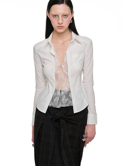 Lace Panel Faux Layered Shirt & Skirt Set – Pure Desire Aesthetic