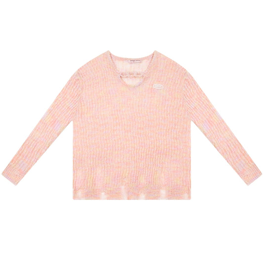 Translucent Hollow Sleeve Knit Top | Sunscreen Retro Design for Spring/Summer