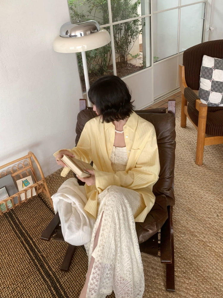 [Peach Blossom Brewing] French Lace Slit Slip Maxi Dress