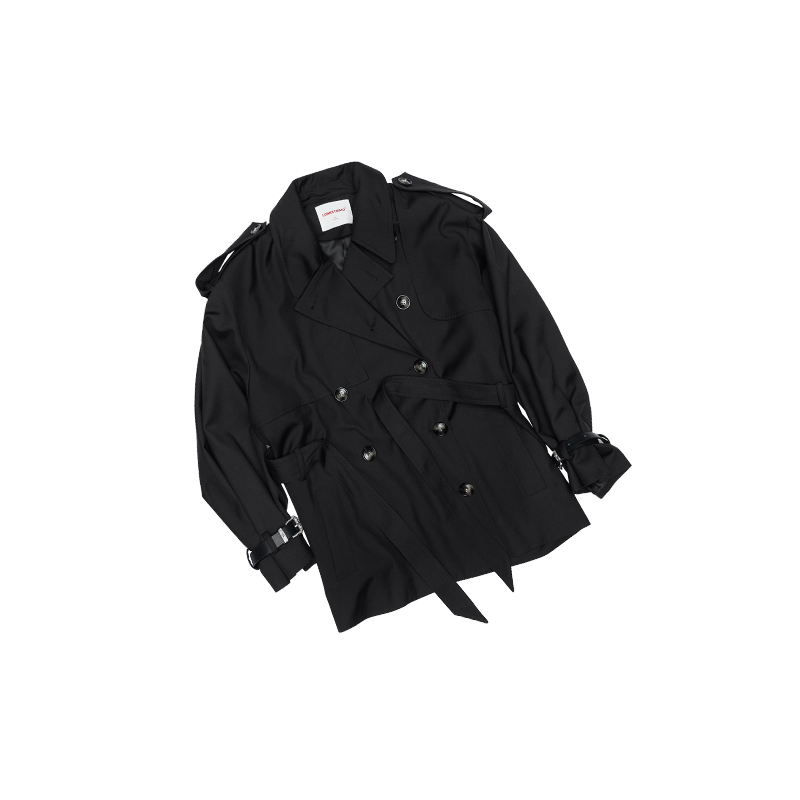 Vintage Double-Breasted Midi Trench Coat with Lace-Up Waist and Oversized Lapel