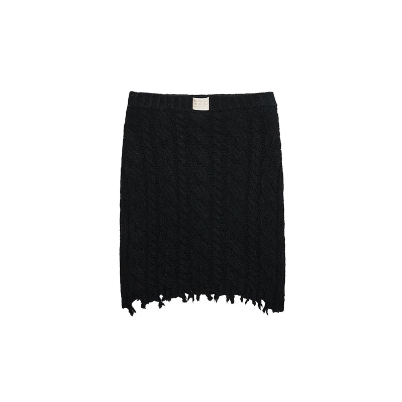 Velvet Cable Knit Set – Cardigan & Skirt with Slouchy Cutout