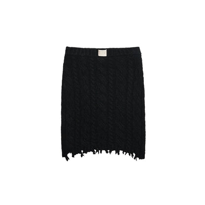 Velvet Cable Knit Set – Cardigan & Skirt with Slouchy Cutout