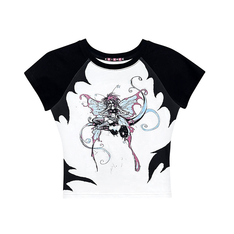 Butterfly Fairy Print Raglan Sleeve T-shirt