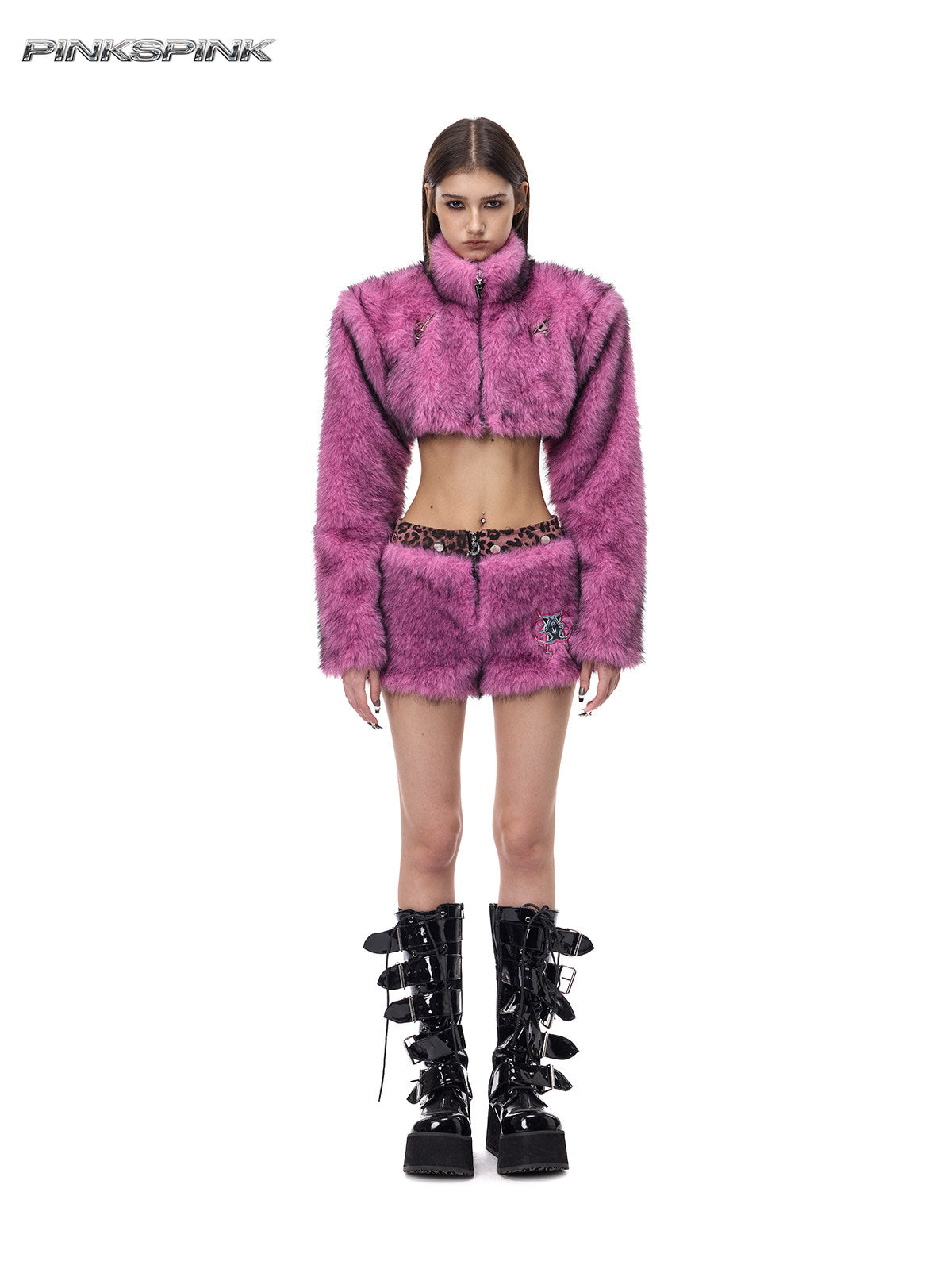 Electric Moon Gradient Fur Ultra-Short Y2K High-Neck Jacket
