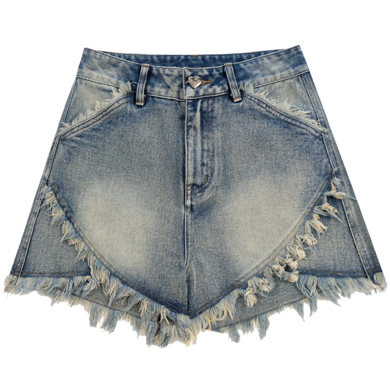 Riveted Denim Pleated Skirt