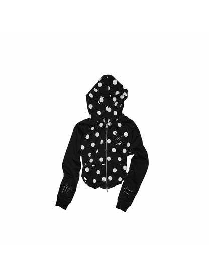 Polka Dot Patchwork Cropped Hoodie
