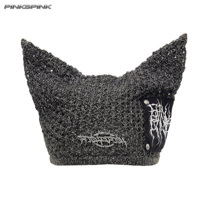 Cat-Ear Devil Knit Beanie – Unisex Y2K Punk Wool Hat