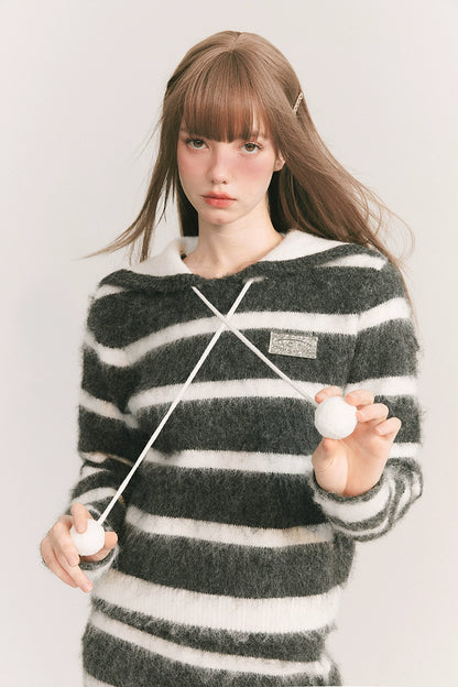 Snow Stripes - Layered Wool Sweater Set for Spring