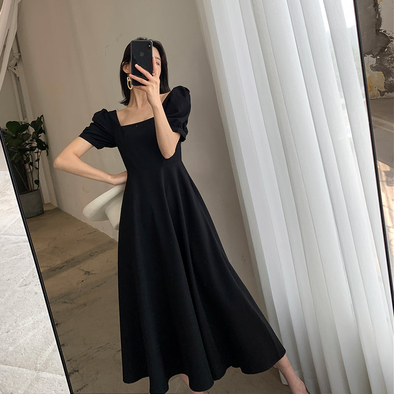 Black Retro Square Neck Dress