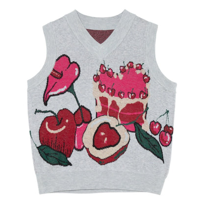 Still Life Jacquard V-Neck Sleeveless Vest