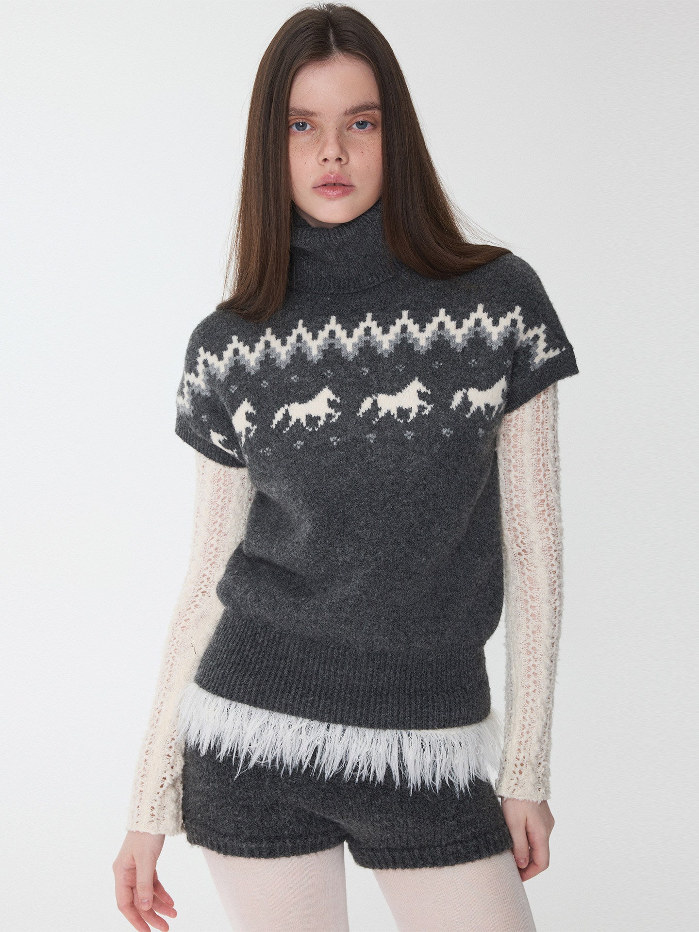 Fair Isle Pony High-Neck Knit Top
