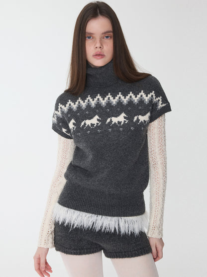 Fair Isle Pony High-Neck Knit Top
