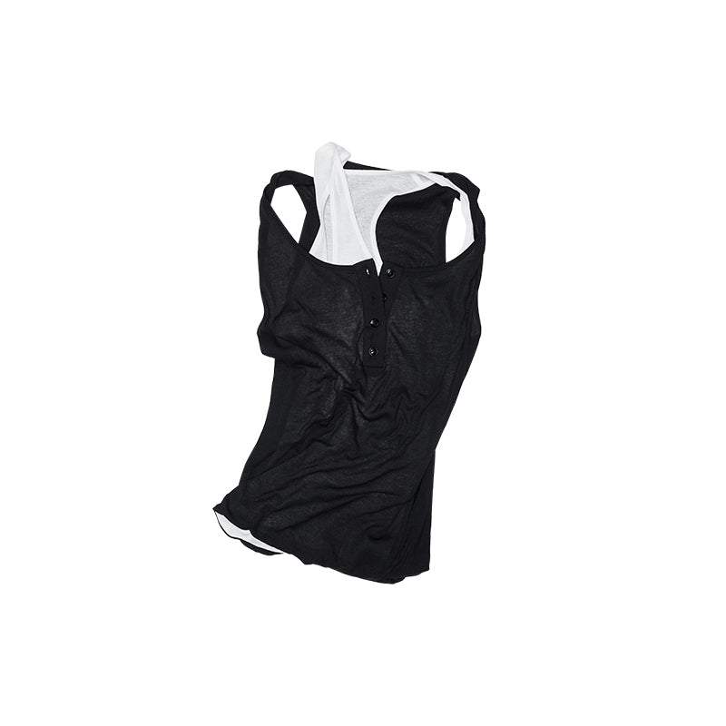 [Celebrity Style] Contrast U-Neck Racer Vest – Slim Fit Layered Base Top