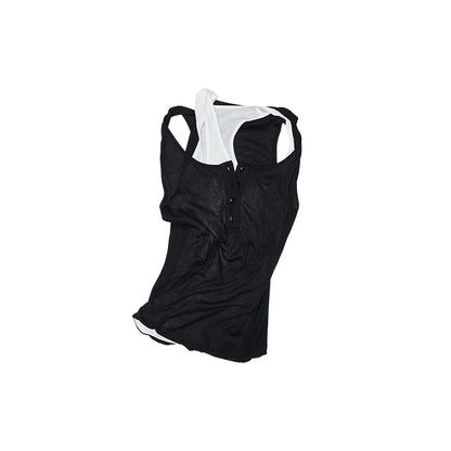 [Celebrity Style] Contrast U-Neck Racer Vest – Slim Fit Layered Base Top