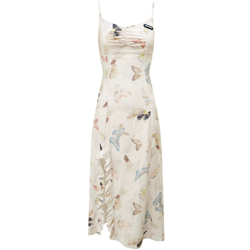 Butterfly Print Strap Dress | High-End Summer Retro Design