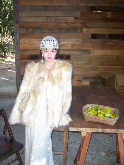 Warm Sunshine Luxe Long Eco Fur Coat