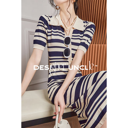 Hepburn Stripe V-Neck Dress