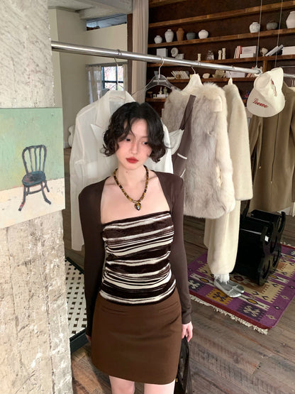 Weaving Shore Striped Cardigan & Bandeau Set