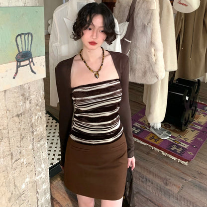 Weaving Shore Striped Cardigan & Bandeau Set