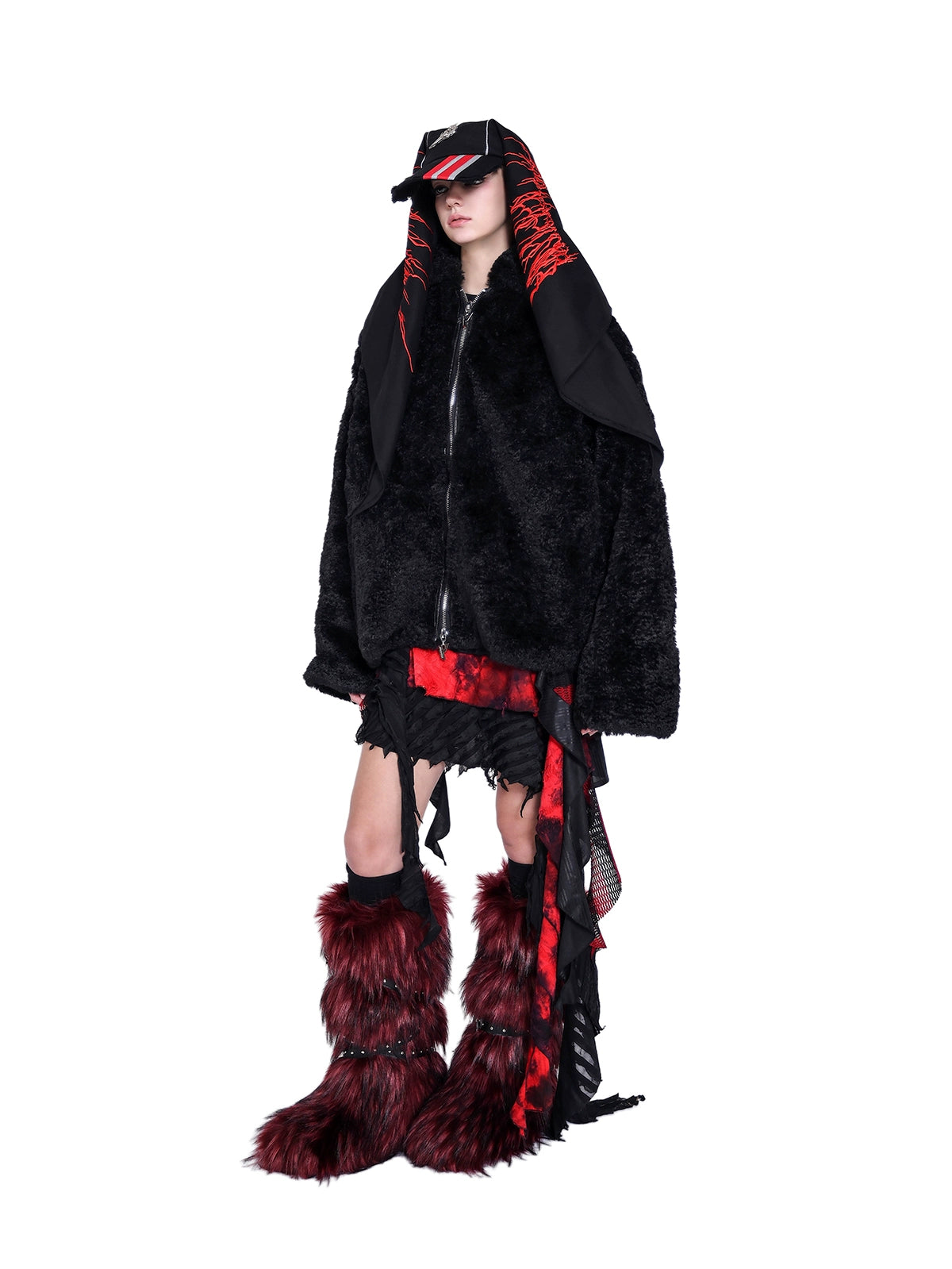 original double-zipper insulated sheep beach wool genderless black basic loose fur jacket