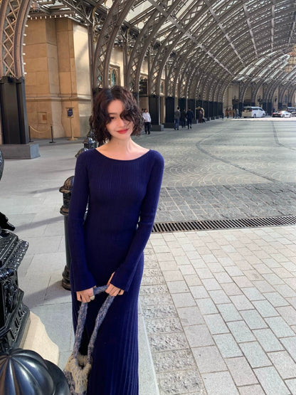 Retro Slim Waist Knitted Dress (Lanyun Collection)