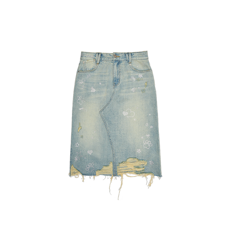 Hot Diamond Washed Denim Skirt – Slim Vintage Hip Wrap Style