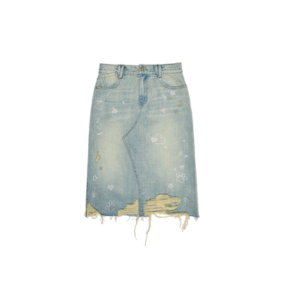 Hot Diamond Washed Denim Skirt – Slim Vintage Hip Wrap Style