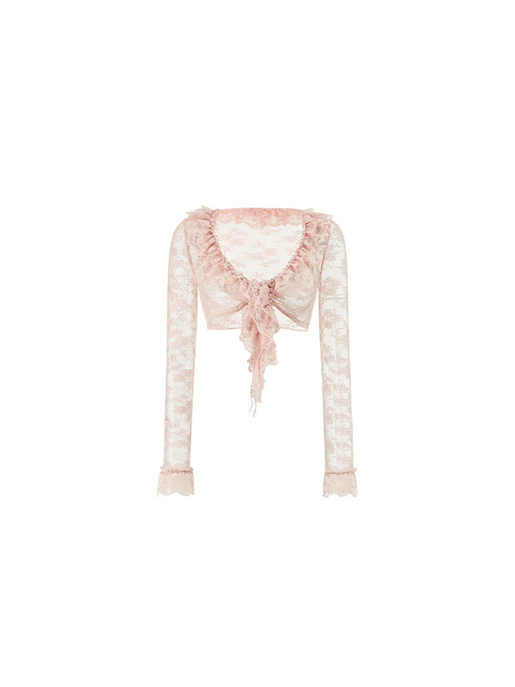Ultra-Cropped Lace Cardigan – Fitted and Skin-Friendly with Hazy Texture