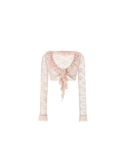 Ultra-Cropped Lace Cardigan – Fitted and Skin-Friendly with Hazy Texture