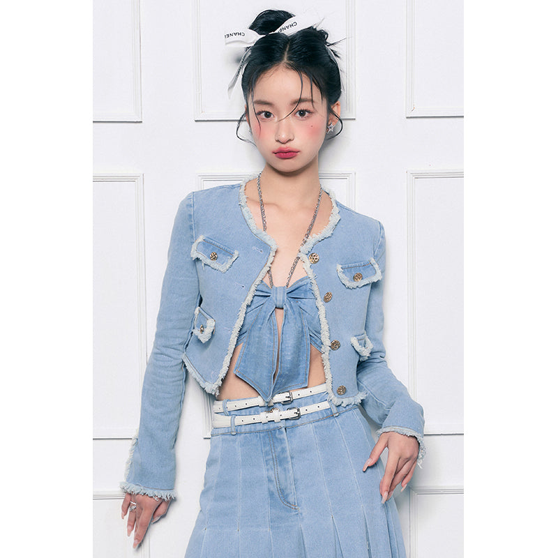 Denim Fur Edge Two-Piece Set