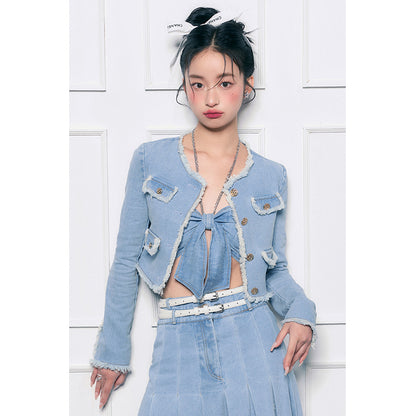 Denim Fur Edge Two-Piece Set