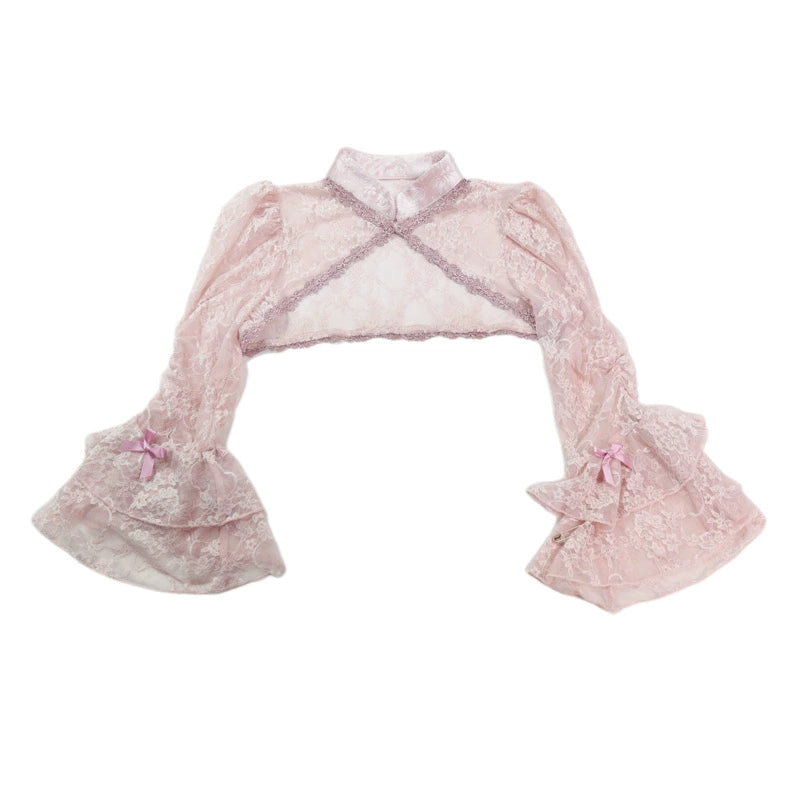 Sakura Velvet Lace Dress: Lotus Pink, Flying Sleeves