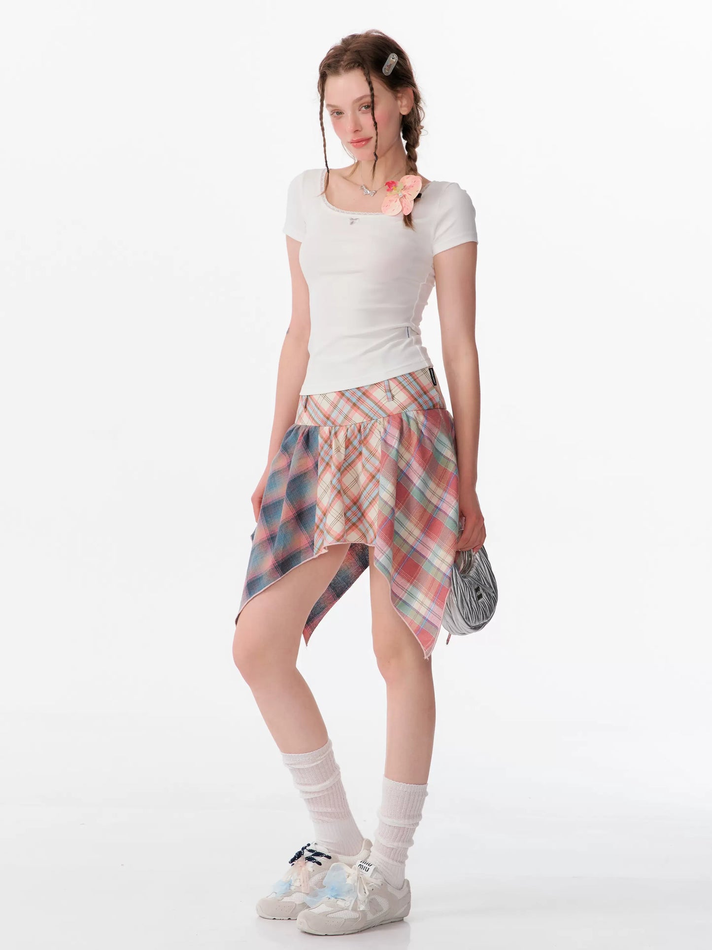 Summer Contrast Plaid Skirt | High Waist Slim Fit Pink Checkered Design