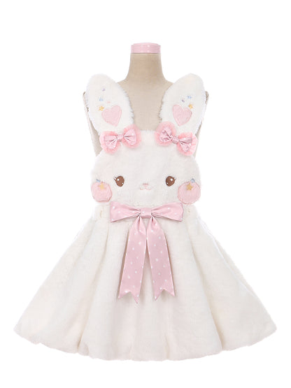 Bobo Rabbit Plush Bud Suspender Dress with 3D Bunny Ears