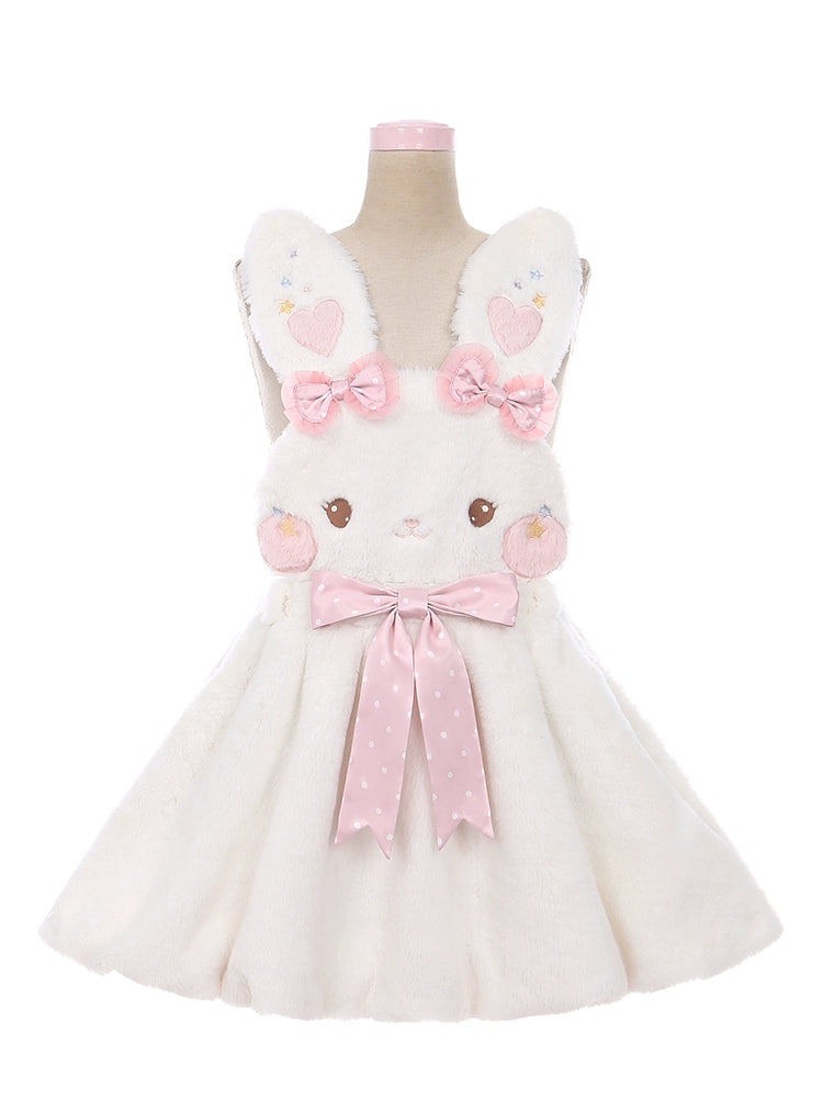 Bobo Rabbit Plush Bud Suspender Dress with 3D Bunny Ears