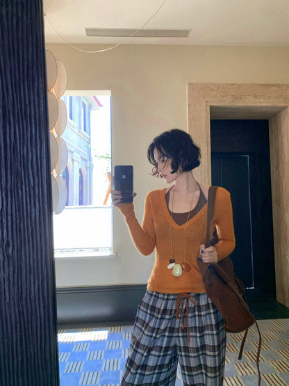 Rouzhiyin Knit Cover-Up & Halter Camisole Two-Piece Set – Hong Kong Retro Autumn