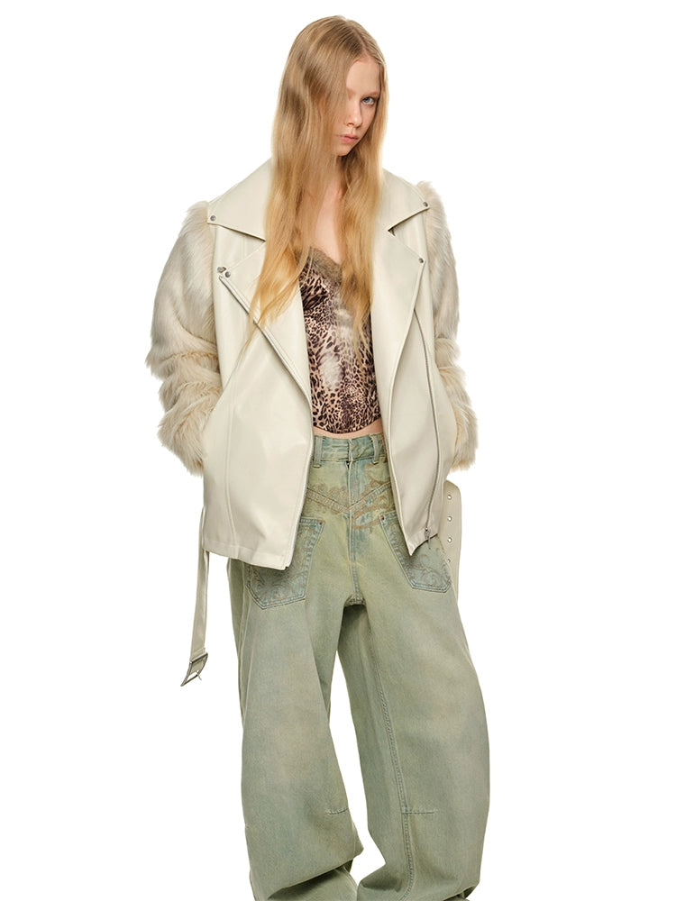 Eco-Fur Panel Jacket with Dropped Shoulders – Fall/Winter Relaxed Fit Outerwear