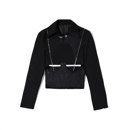 Short Suit Coat Black Spring Irregular Top