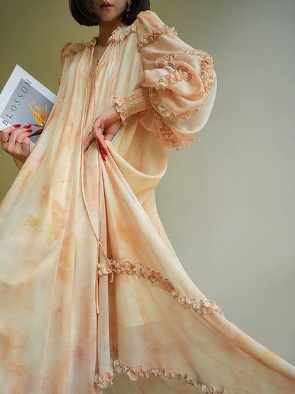 French Smudge Print Resort Dress – Loose Swing Silhouette