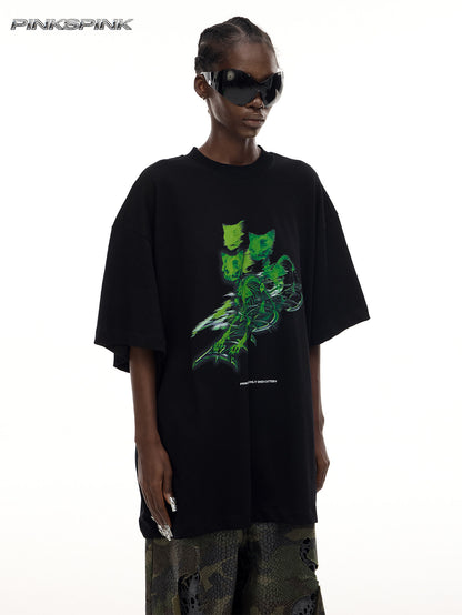 Cat Skeleton Space Capsule Graphic Y2K Tee