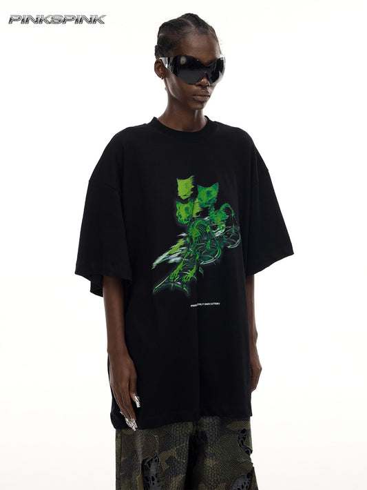 Cat Skeleton Space Capsule Graphic Y2K Tee