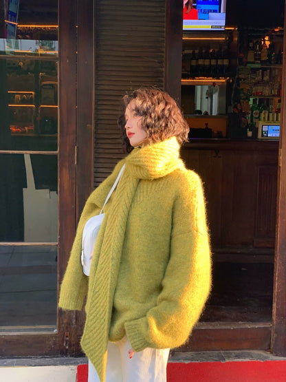 Lazy Round Neck Wool Sweater with Scarf (Exclusive Design)