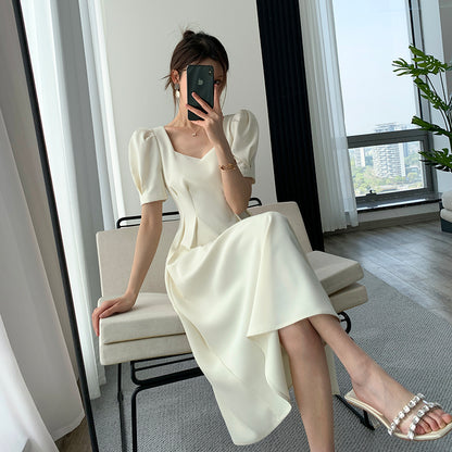 Slim Bubble Sleeve Long Dress