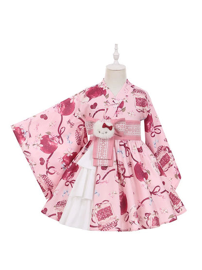 Ringohime Big Apple Print Yukata Children's Dress