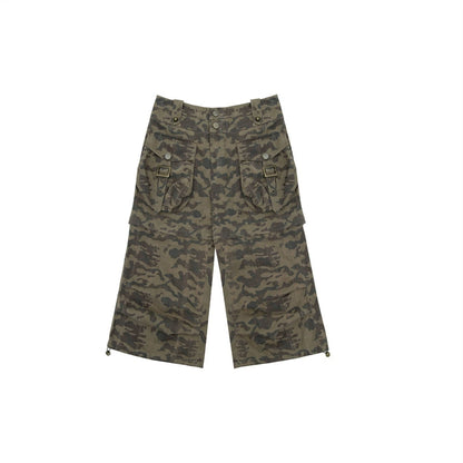 Pantalones cortos de camuflaje sueltos | Ropa de trabajo estilo retro Wasteland para el verano