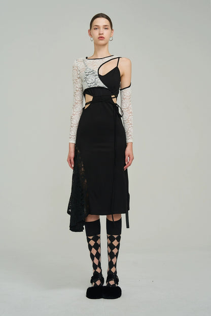 B&W Lace Hollow Dress