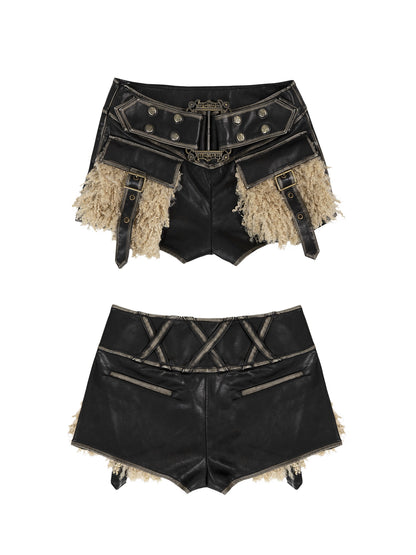 Short en cuir peluche punk rétro | Style Hot Girl robuste