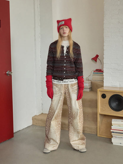 Fair Isle Pony Drawstring Knit Cardigan