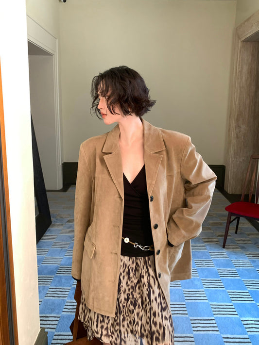 Suede Single-Breasted Blazer – Hong Kong Retro Autumn Casual Tailoring