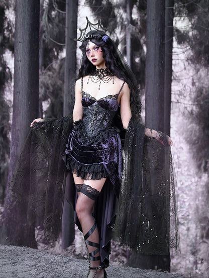 Luna Ritual Velvet Gothic Lace Slip Dress